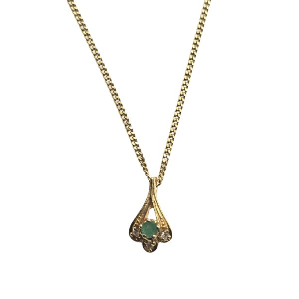 Gold necklace with pendant with emerald and diamonds (18k) - Image 2