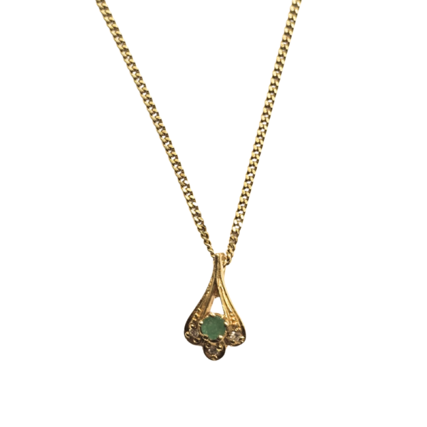 Gold necklace with pendant with emerald and diamonds (18k)